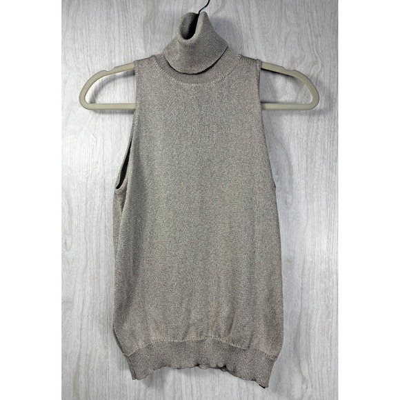 Ralph Lauren Gold Sparkle Turtleneck Tank Top M Silk Blend Glitter Holiday Party - Picture 1 of 8